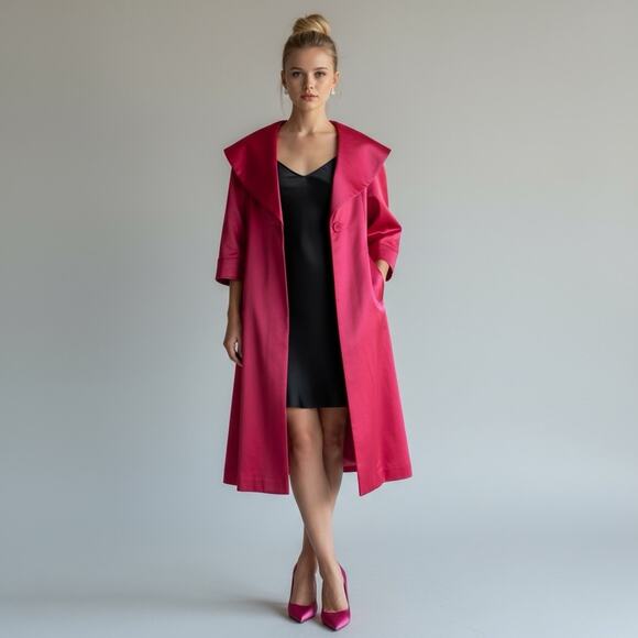 Vintage 1950s Sandra Sage Swing Coat | Hot Pink Satin Opera Jacket | Mid-Century - Picture 1 of 9